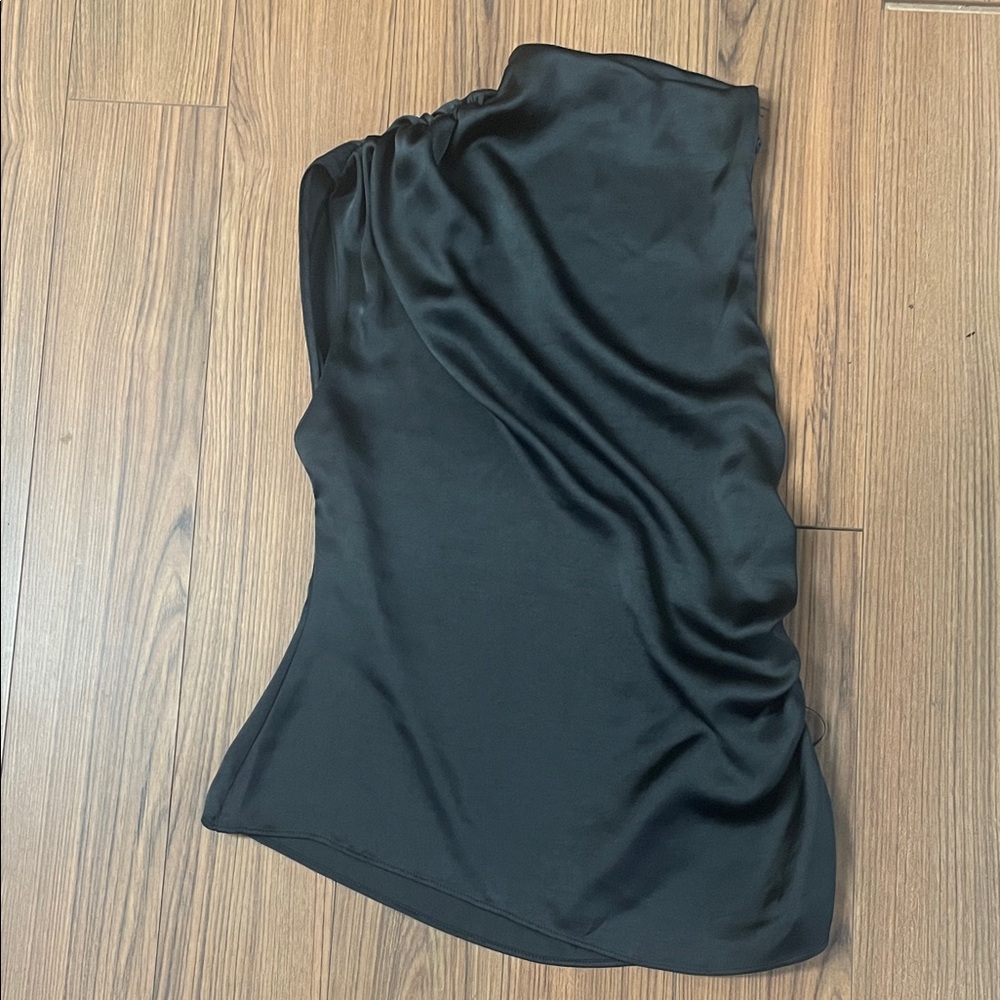 Zara Black Satin One-Shoulder Blouse
